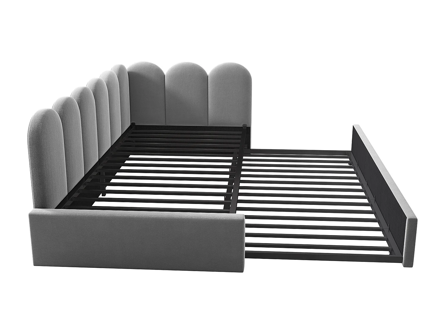 Lit enfant 90x200cm avec lit gigogne 90x190cm, en velours gris, sans matelas