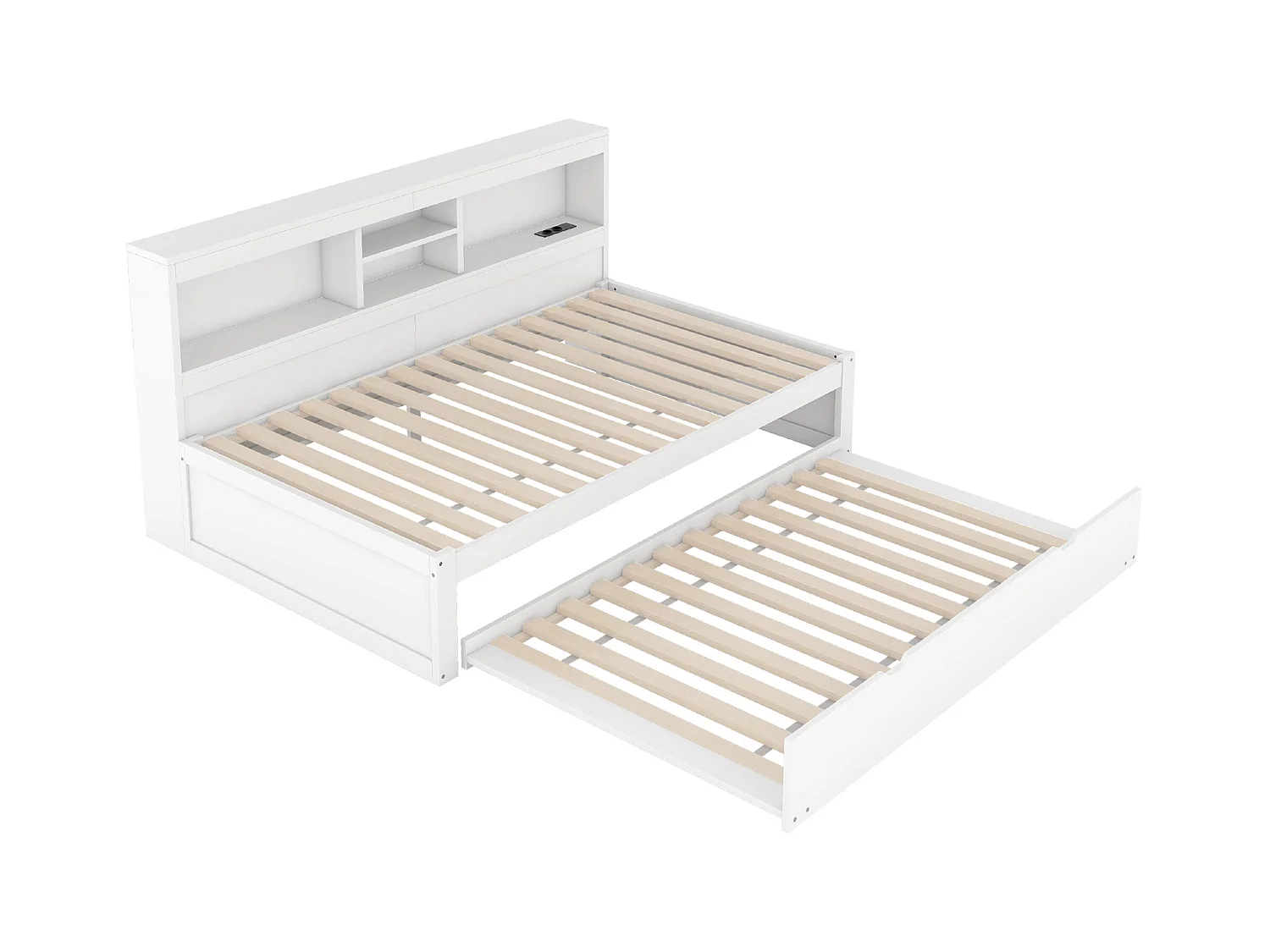 Lit enfant 90x200cm avec Etagère, lit gigogne 90x190cm,MDF blanc, sans matelas