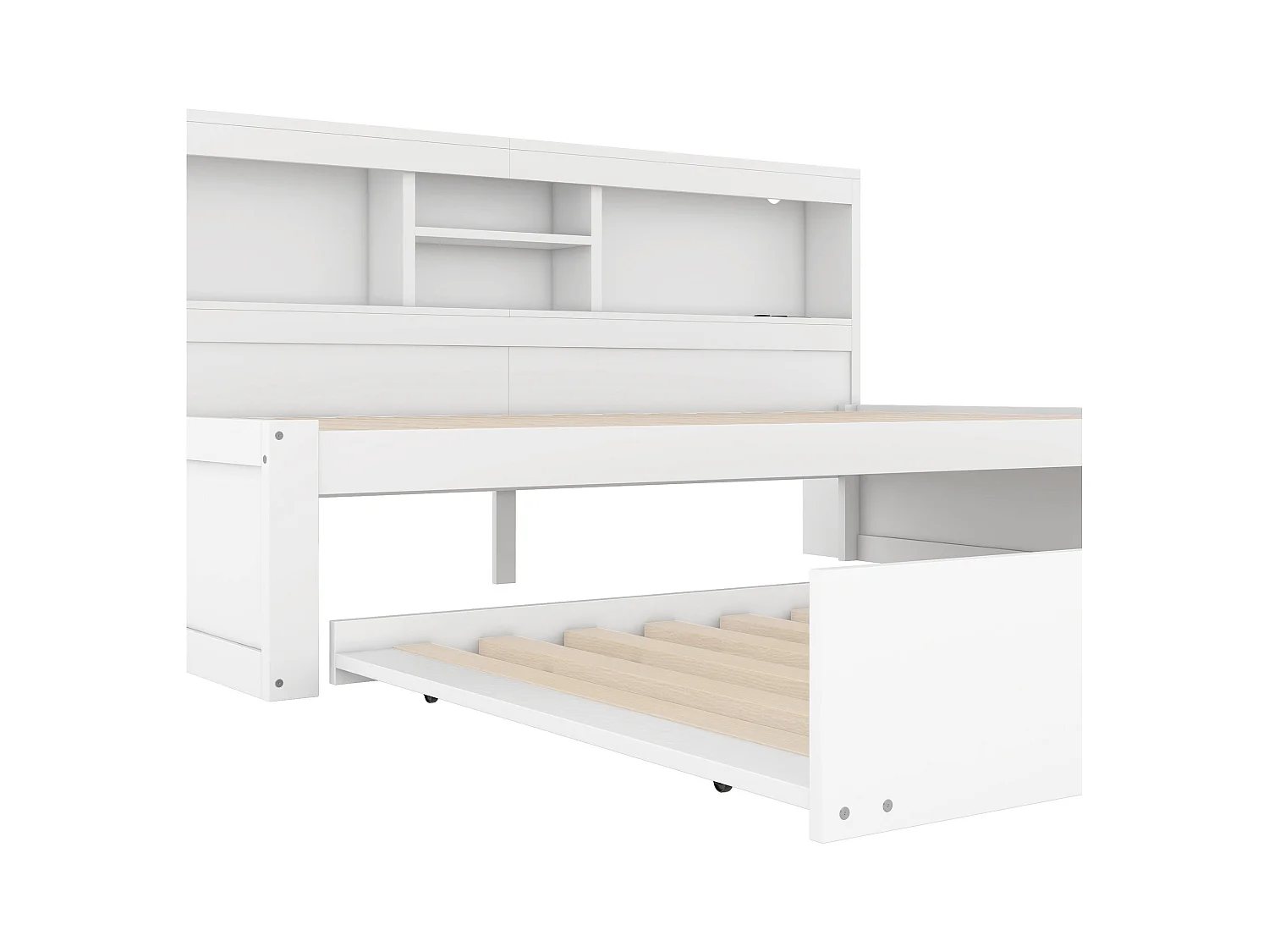 Lit enfant 90x200cm avec Etagère, lit gigogne 90x190cm,MDF blanc, sans matelas