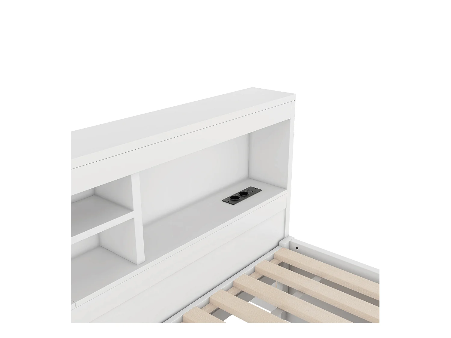 Lit enfant 90x200cm avec Etagère, lit gigogne 90x190cm,MDF blanc, sans matelas