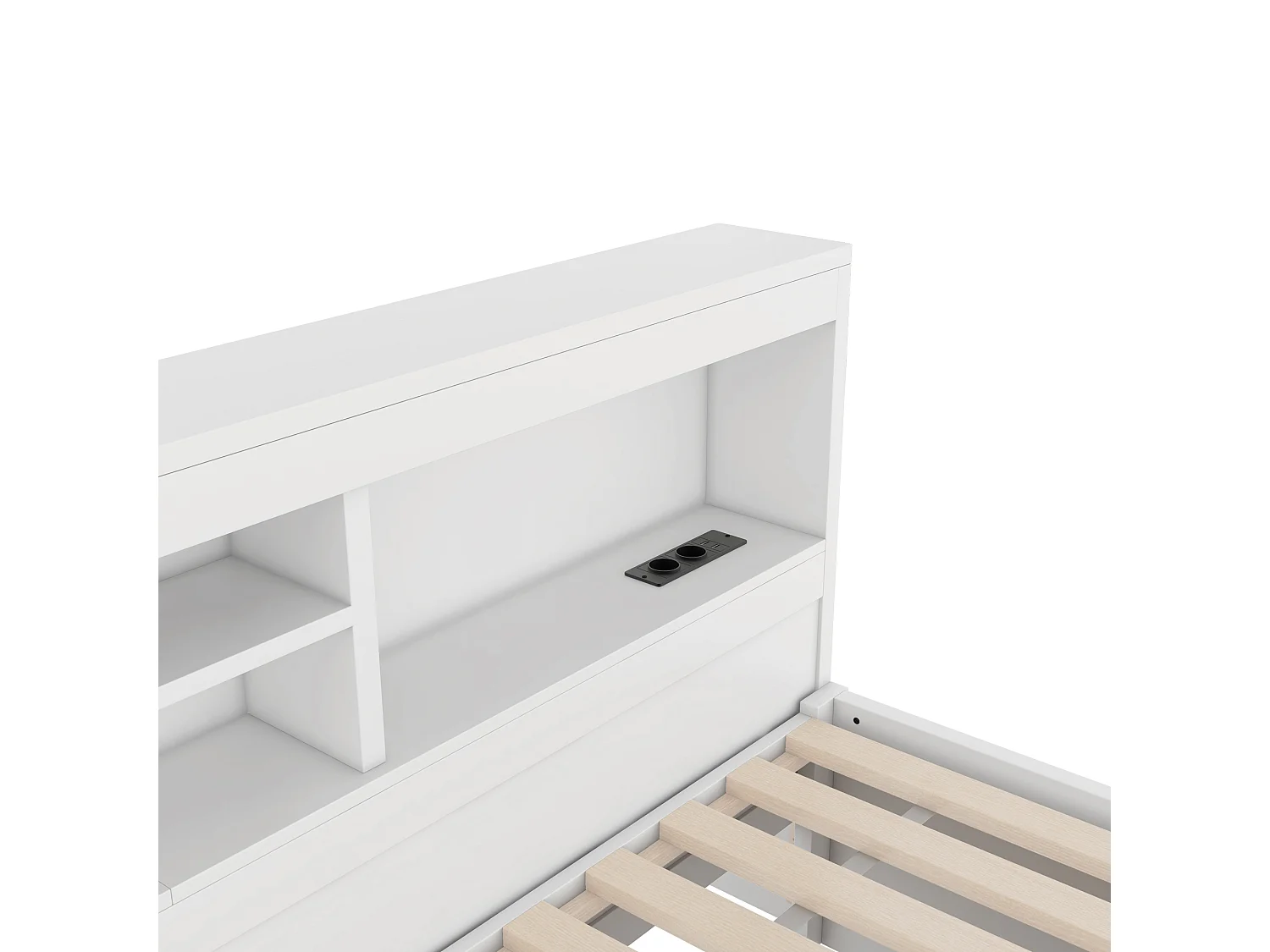 Cama infantil 90x200 cm com prateleira, cama ninho 90x190 cm, MDF branco, sem colchão