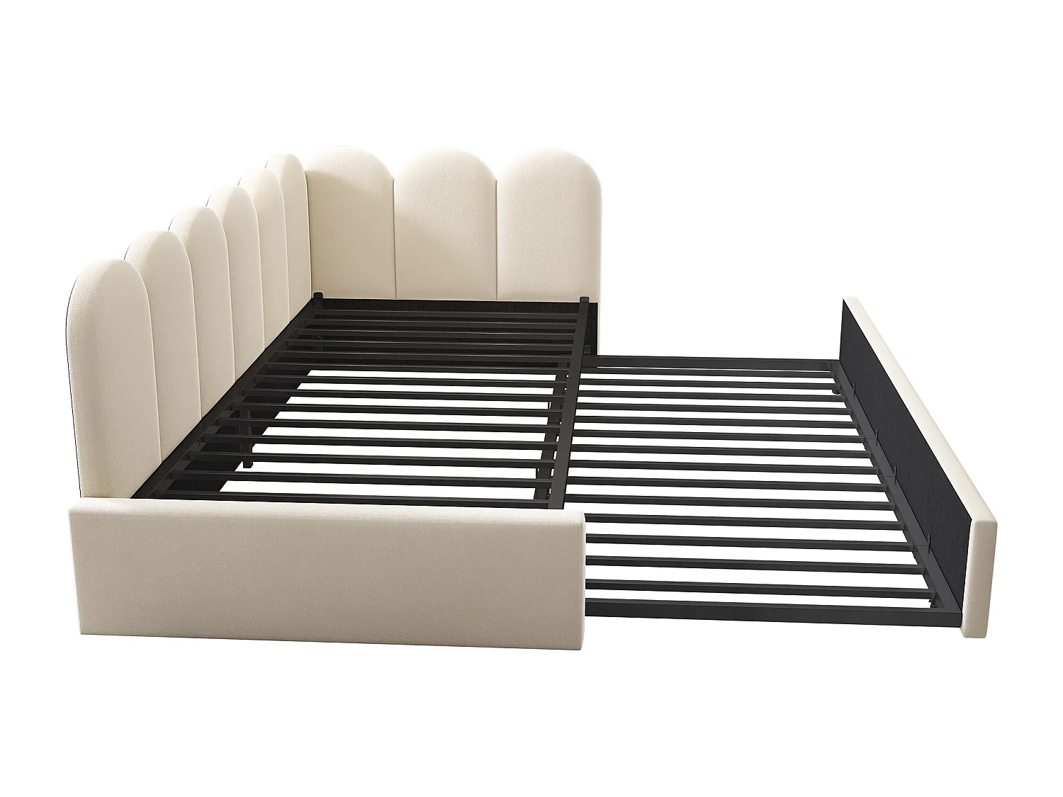 Lit enfant 90x200cm avec lit gigogne 90x190cm, en velours beige, sans matelas