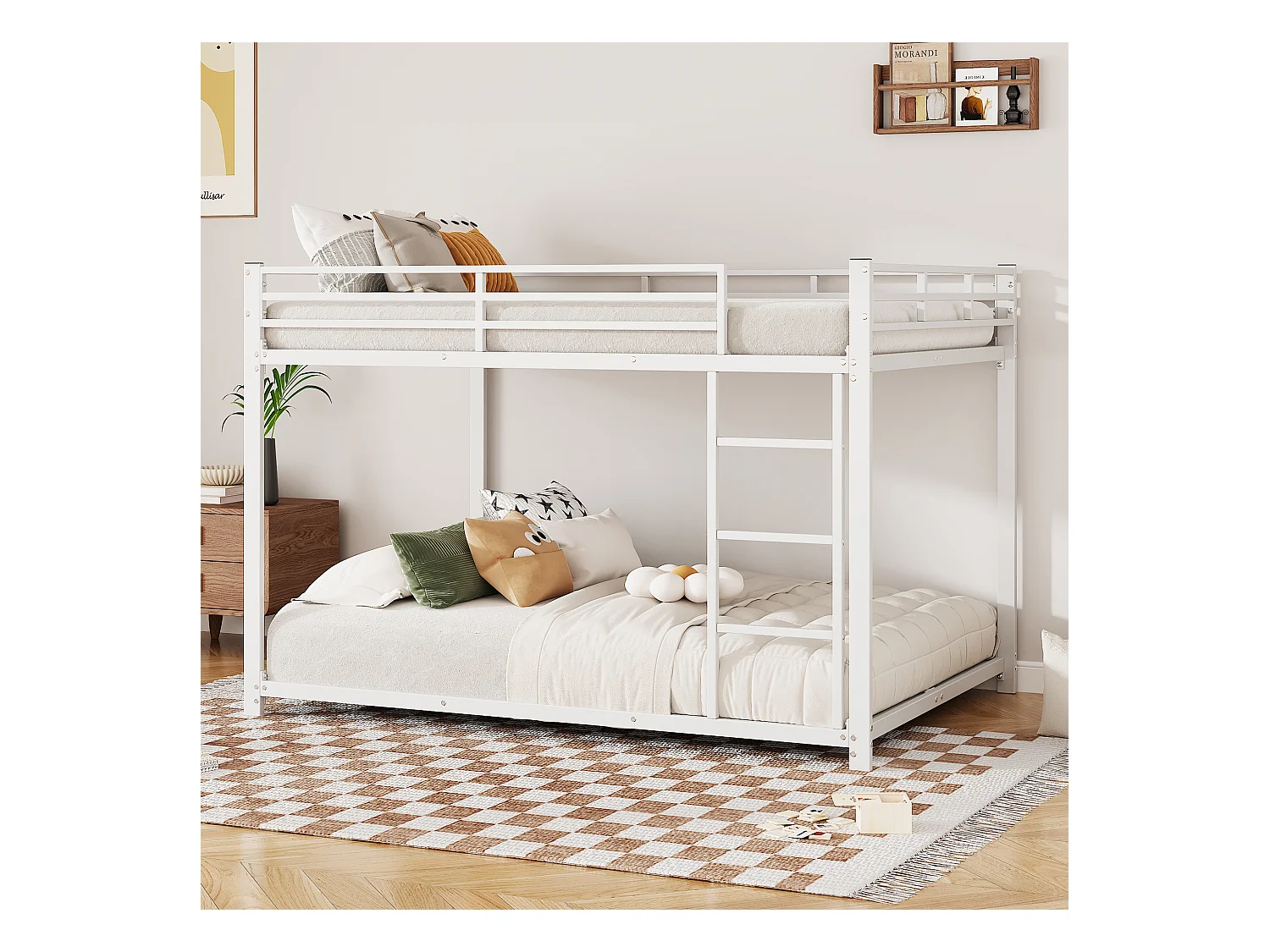 Stapelbed kind 140x200 cm van wit metaal, lattenbodem inclusief, zonder matras