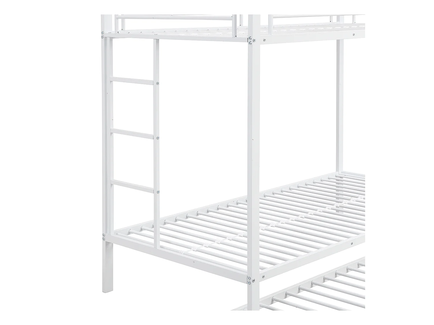 Lit superposé enfant 90x200cm avec lit gigogne 90x190cm, Barrières de sécurité et escalier, en Métal blanc, sans matelas