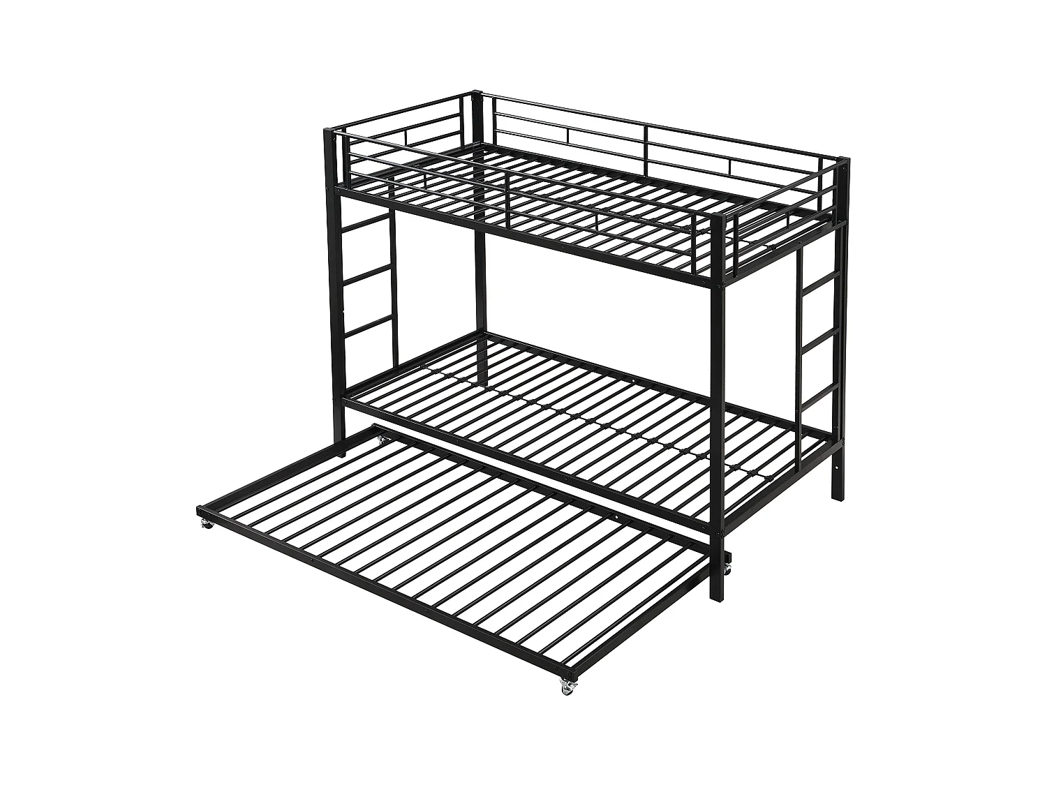 Beliche infantil 90x200 cm com cama de gaveta 90x190 cm, barreiras e escada, metal preto, sem colchão