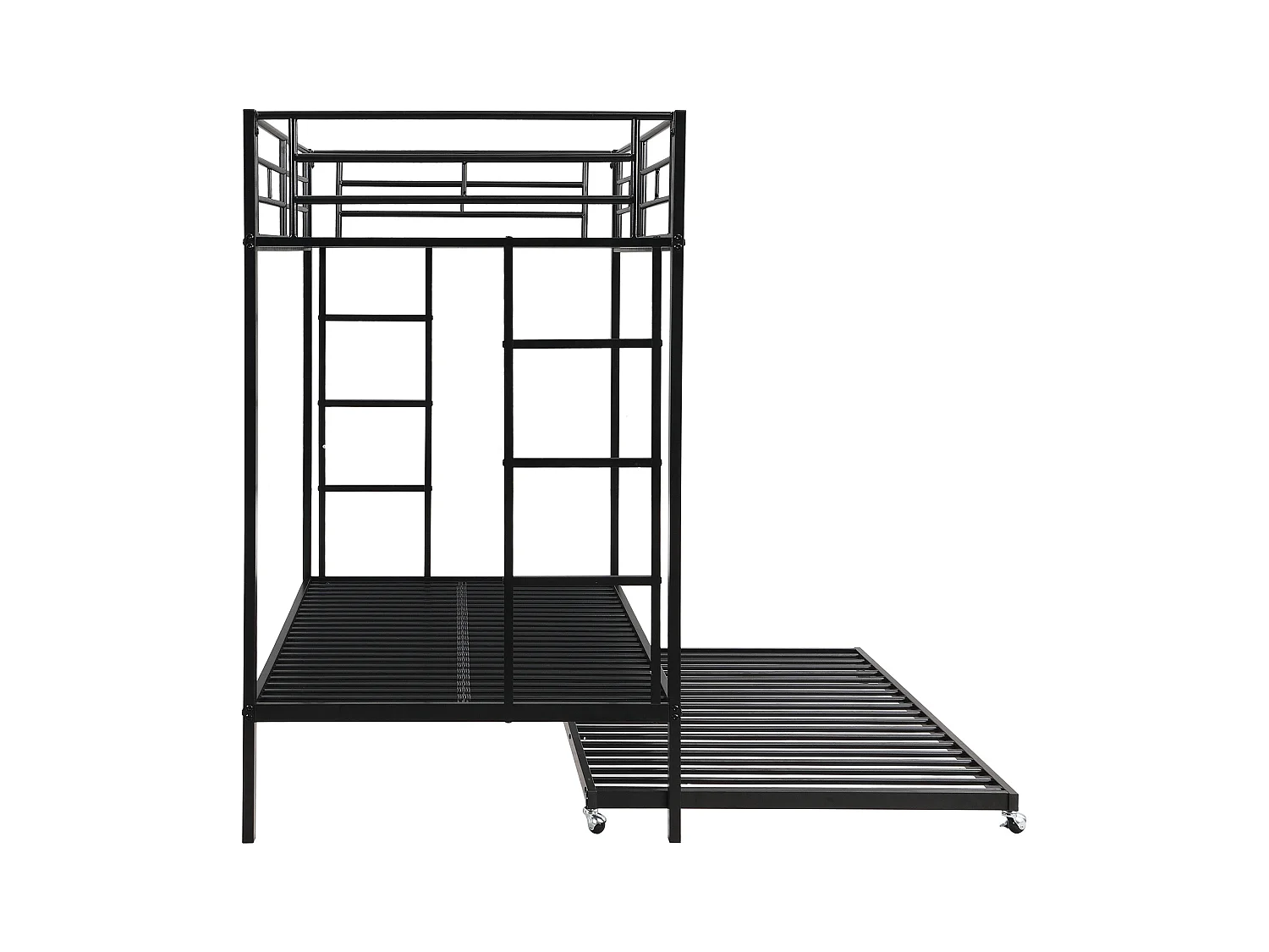 Beliche infantil 90x200 cm com cama de gaveta 90x190 cm, barreiras e escada, metal preto, sem colchão