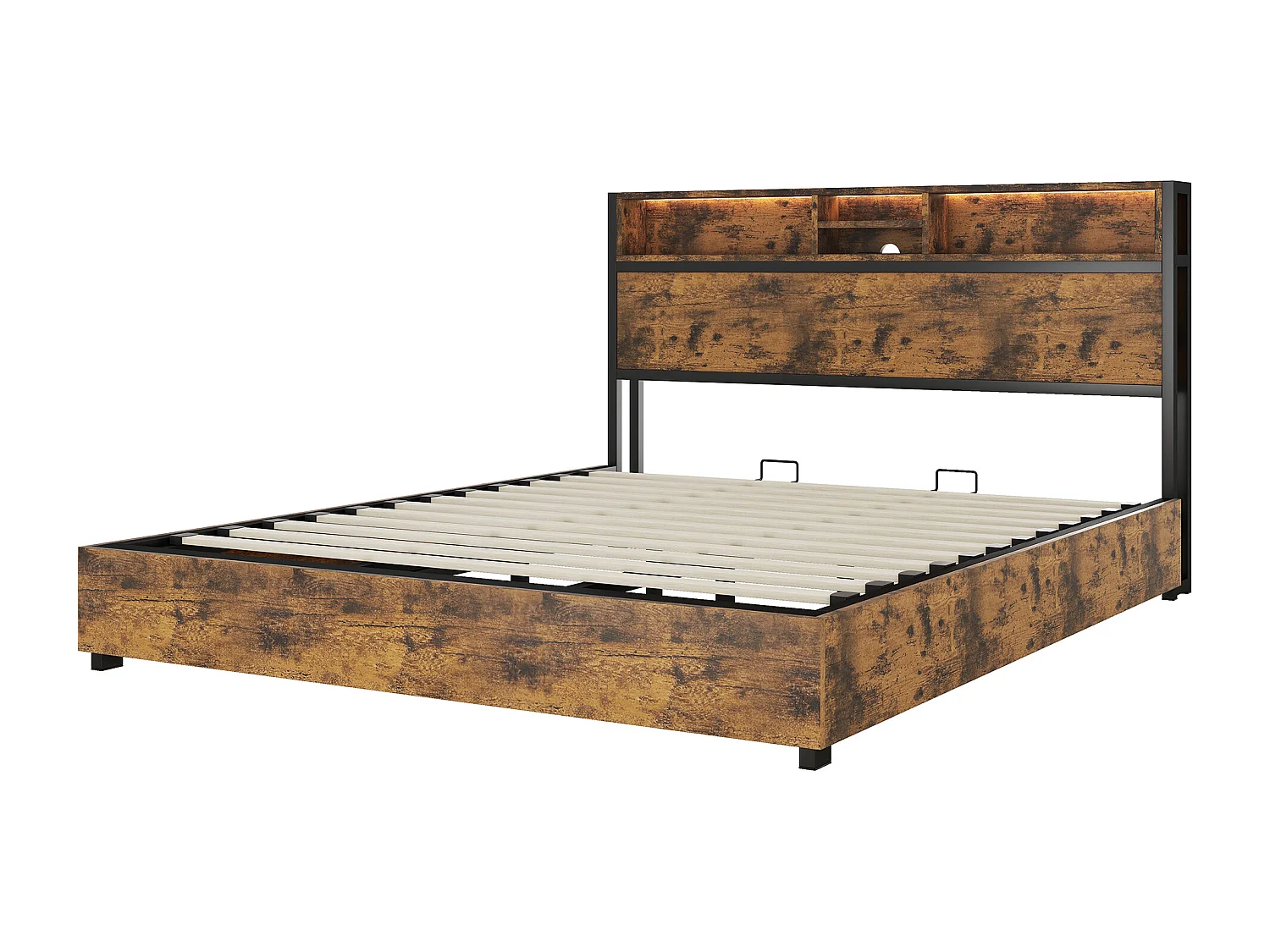 Boxspring bed volwassenen 180x200 cm met LED en USB, metalen/MDF frame, bruin, zonder matras
