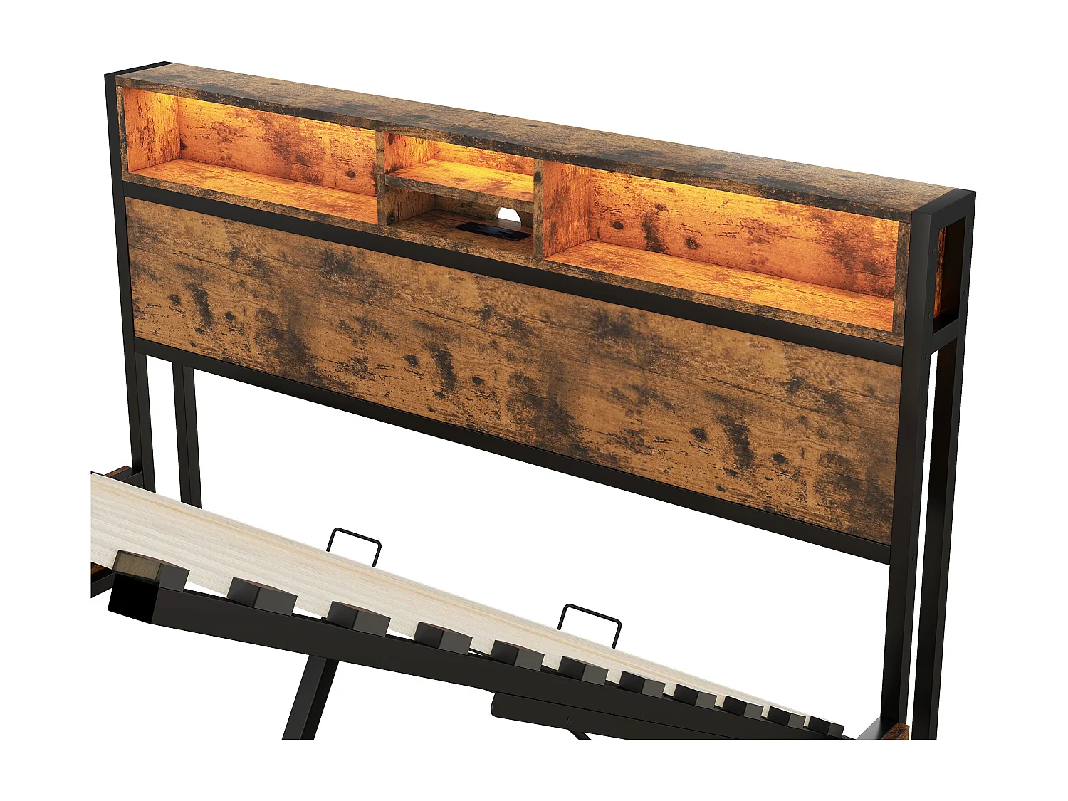 Boxspring bed volwassenen 180x200 cm met LED en USB, metalen/MDF frame, bruin, zonder matras