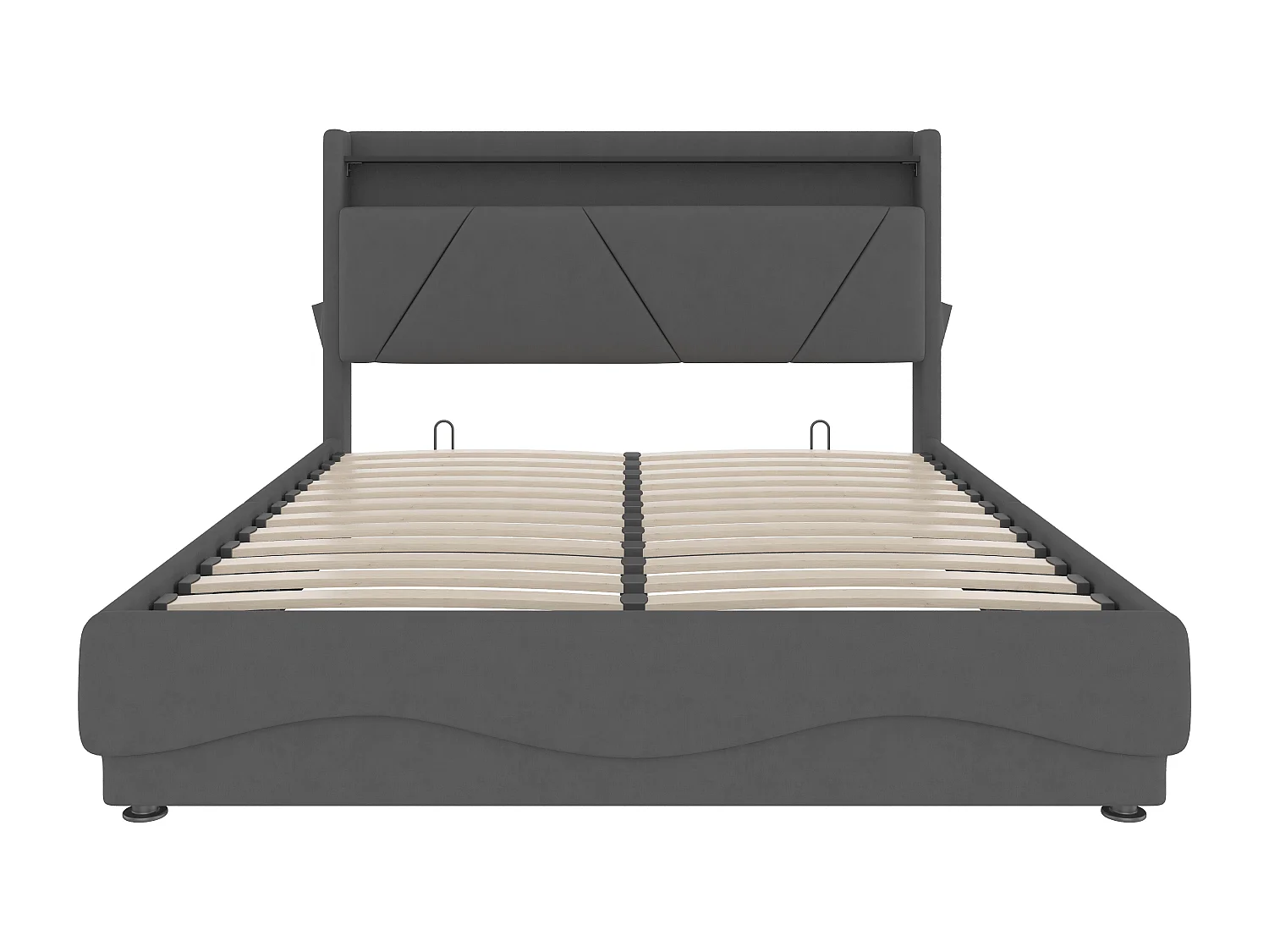 Opbergbed volwassenen 160x200 cm grijs met USB-poort en LED, fluweel, lattenbodem, zonder matras