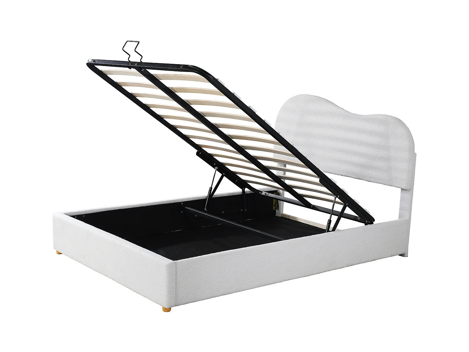 Lit coffre adulte 140x200 cm blanc avec tête de lit réglable, imitation polaire, sommier à lattes, sans matelas