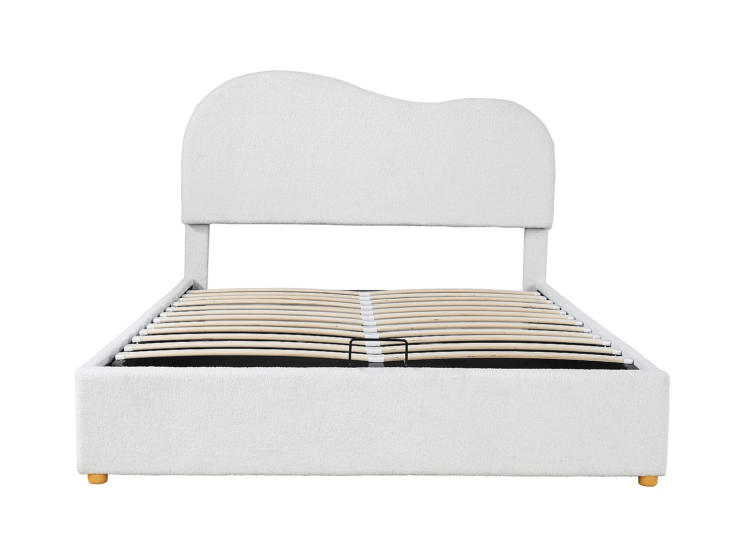 Lit coffre adulte 140x200 cm blanc avec tête de lit réglable, imitation polaire, sommier à lattes, sans matelas