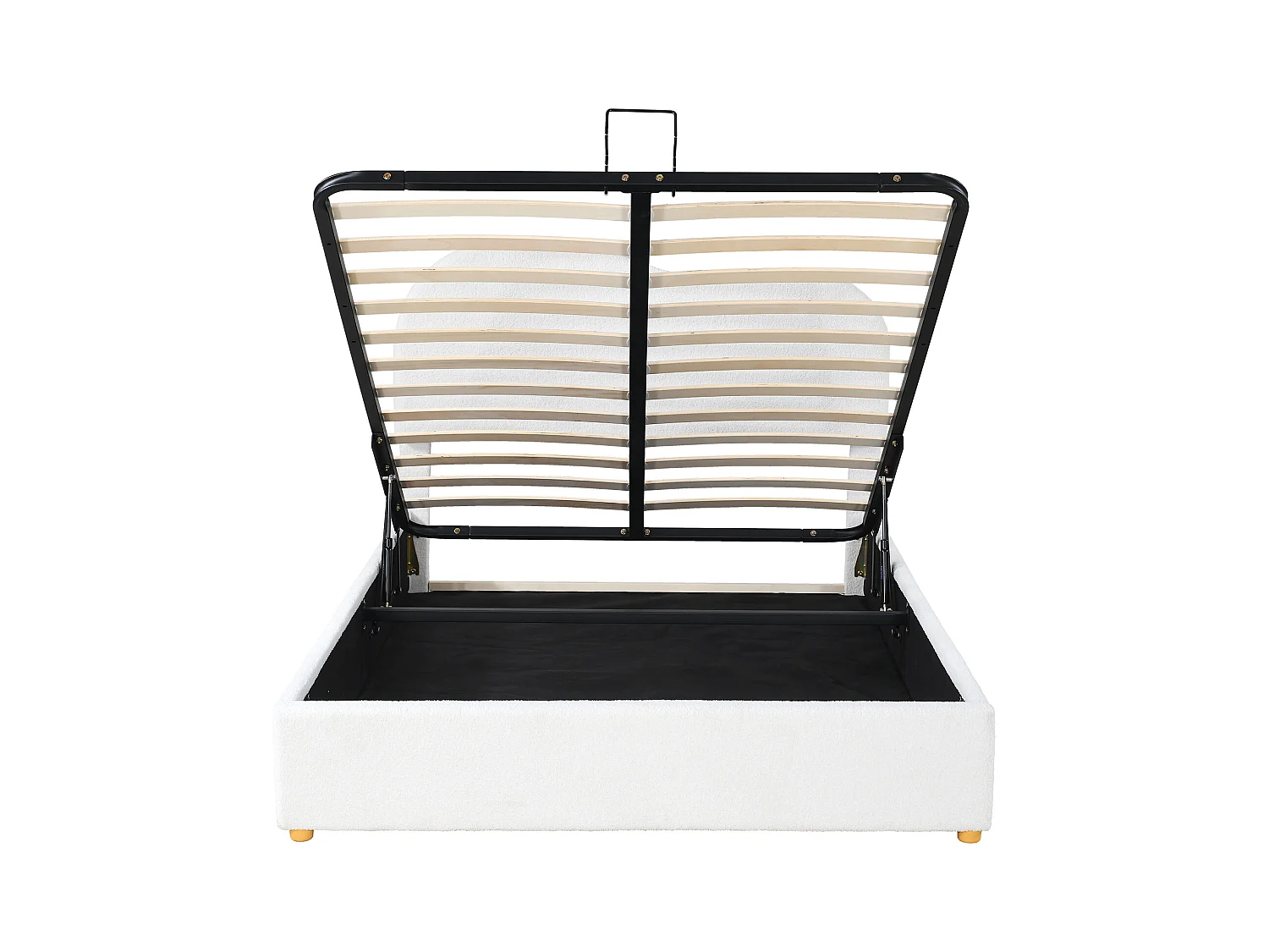 Lit coffre adulte 140x200 cm blanc avec tête de lit réglable, imitation polaire, sommier à lattes, sans matelas