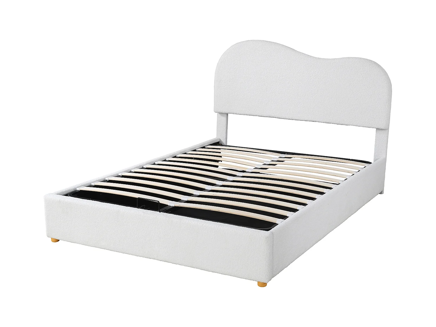 Lit coffre adulte 140x200 cm blanc avec tête de lit réglable, imitation polaire, sommier à lattes, sans matelas