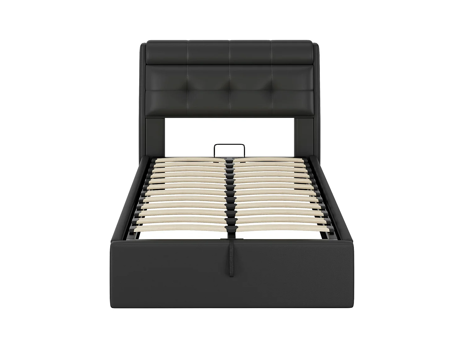 Lit coffre adulte 90x200cm, Tête de lit avec rangement, PU noir, sans matelas