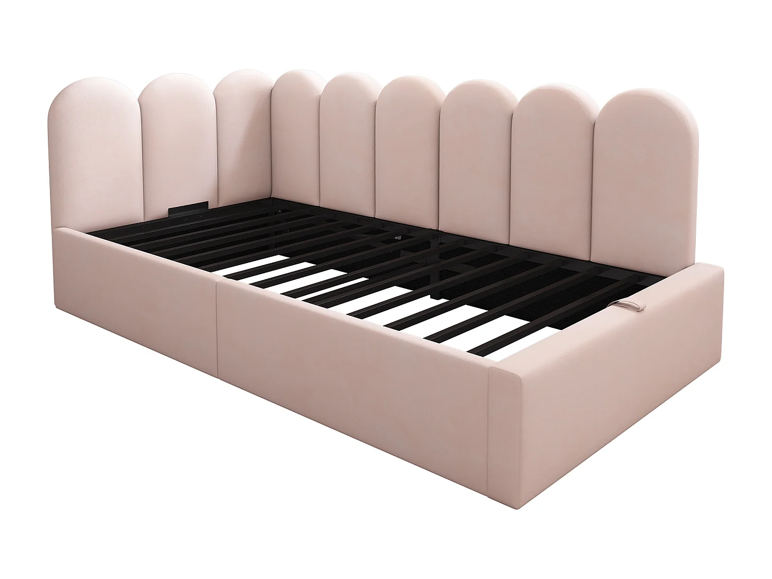 Lit coffre enfant 90x190cm, cadre en Métal, revêtement en velours rose, sans matelas