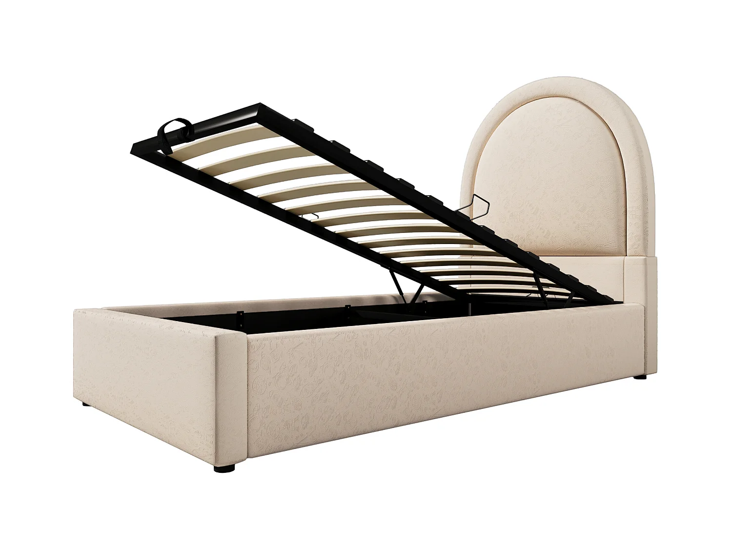 Lit coffre enfant 90x200cm avec Tête de lit en demi-cercle, PU beige, sans matelas