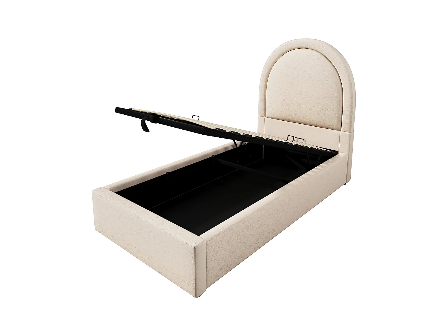 Lit coffre enfant 90x200cm avec Tête de lit en demi-cercle, PU beige, sans matelas