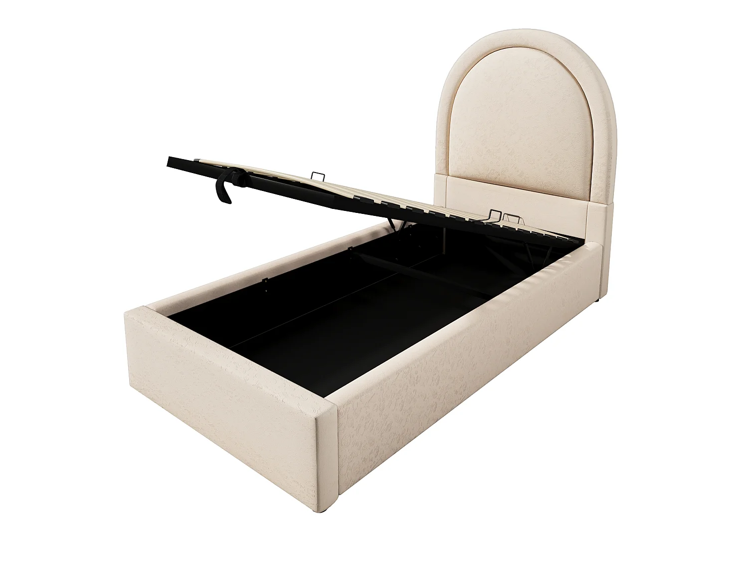 Lit coffre enfant 90x200cm avec Tête de lit en demi-cercle, PU beige, sans matelas