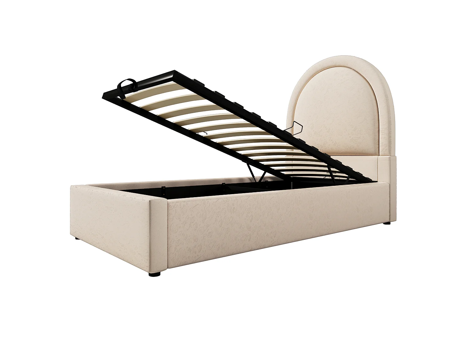 Lit coffre enfant 90x200cm avec Tête de lit en demi-cercle, PU beige, sans matelas