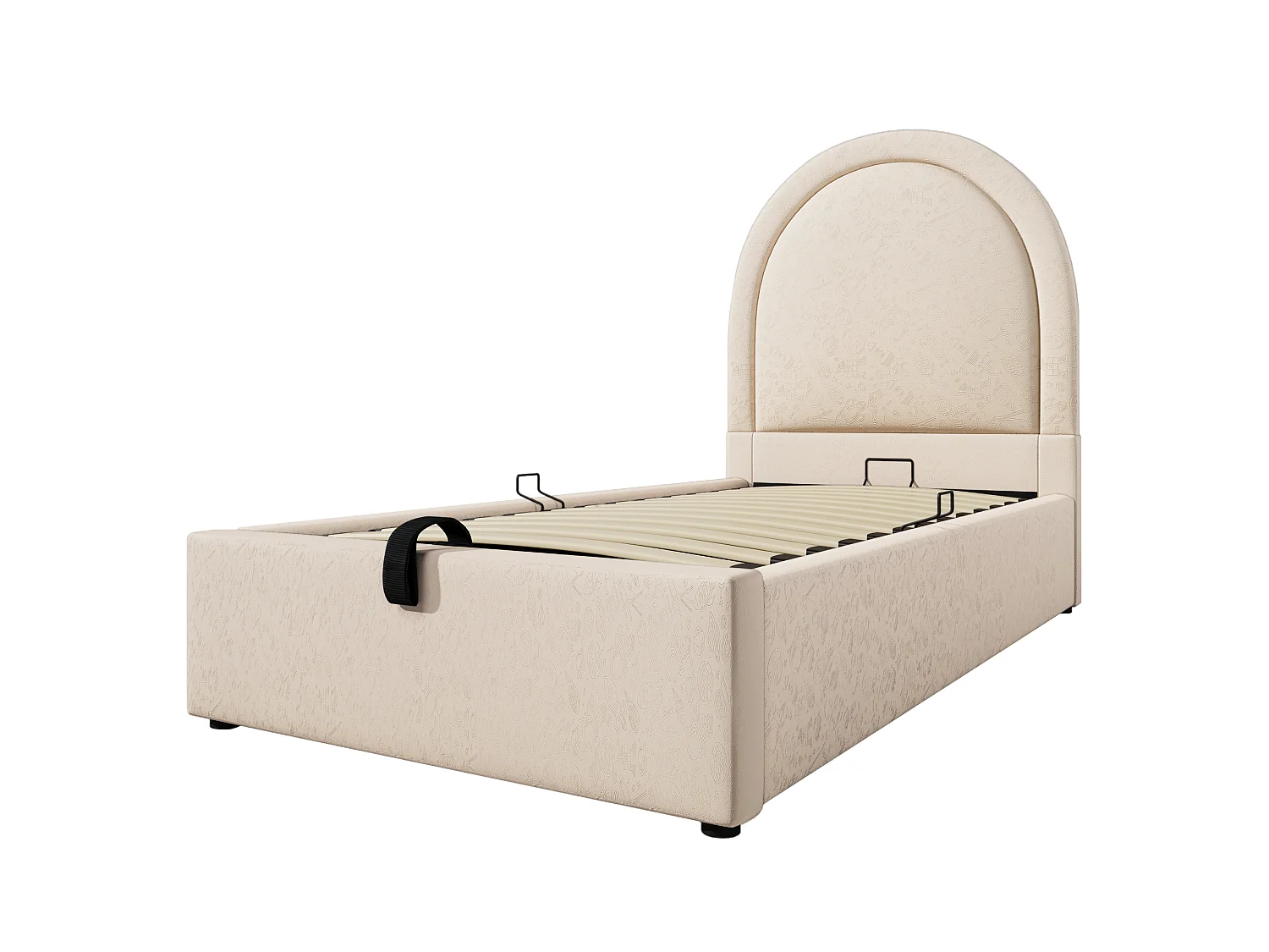 Lit coffre enfant 90x200cm avec Tête de lit en demi-cercle, PU beige, sans matelas