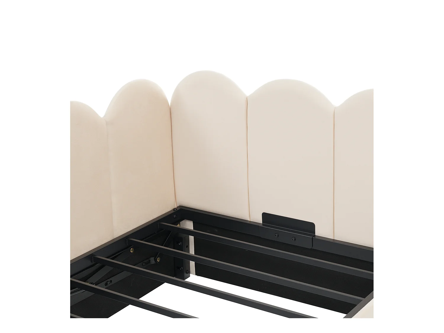 Opbergbed kind 90x200 cm, metalen frame, beige fluwelen bekleding, zonder matras