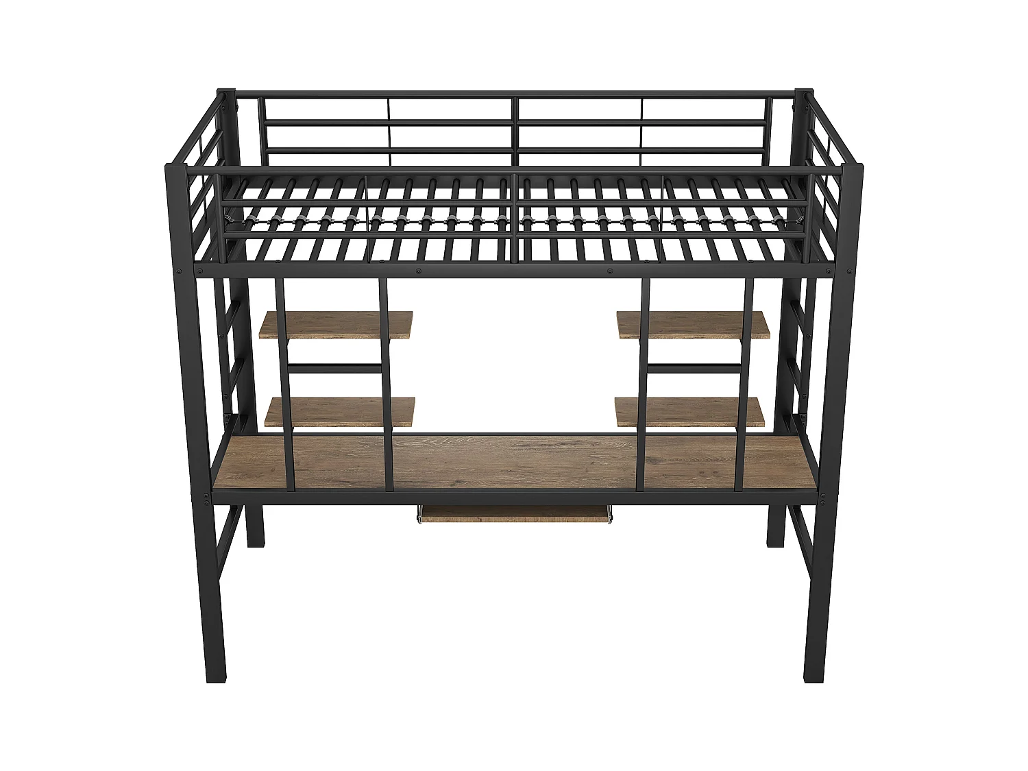 Lit mezzanine enfant 90x200cm avec bureau et escalier, Métal+MDF, noir, sans matelas