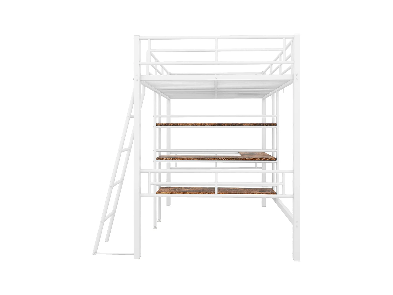 Lit mezzanine enfant 90x200cm avec bureau,Etagère et escalier, Métal, blanc, sans matelas