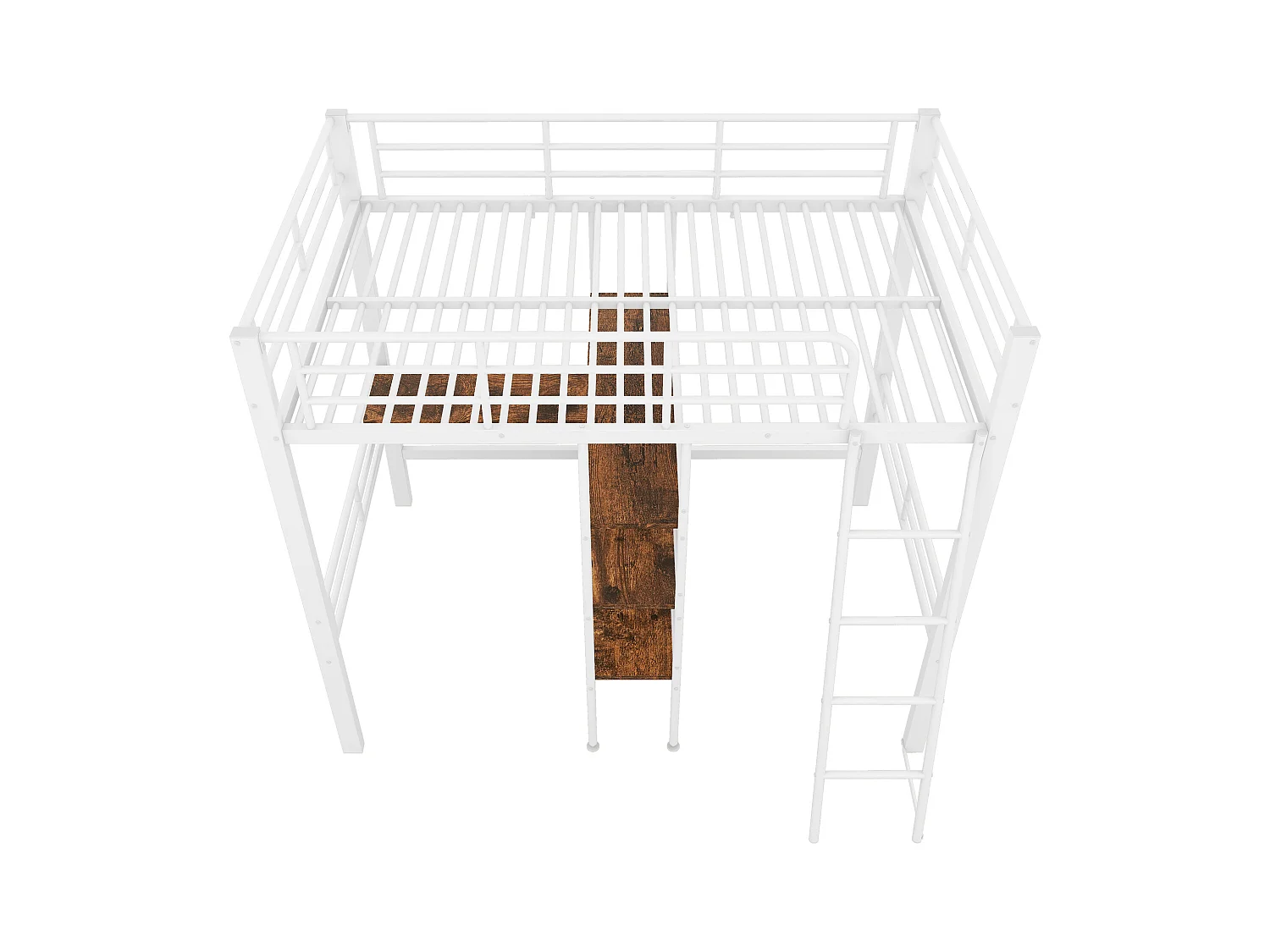 Lit mezzanine enfant 90x200cm avec bureau,Etagère et escalier, Métal, blanc, sans matelas