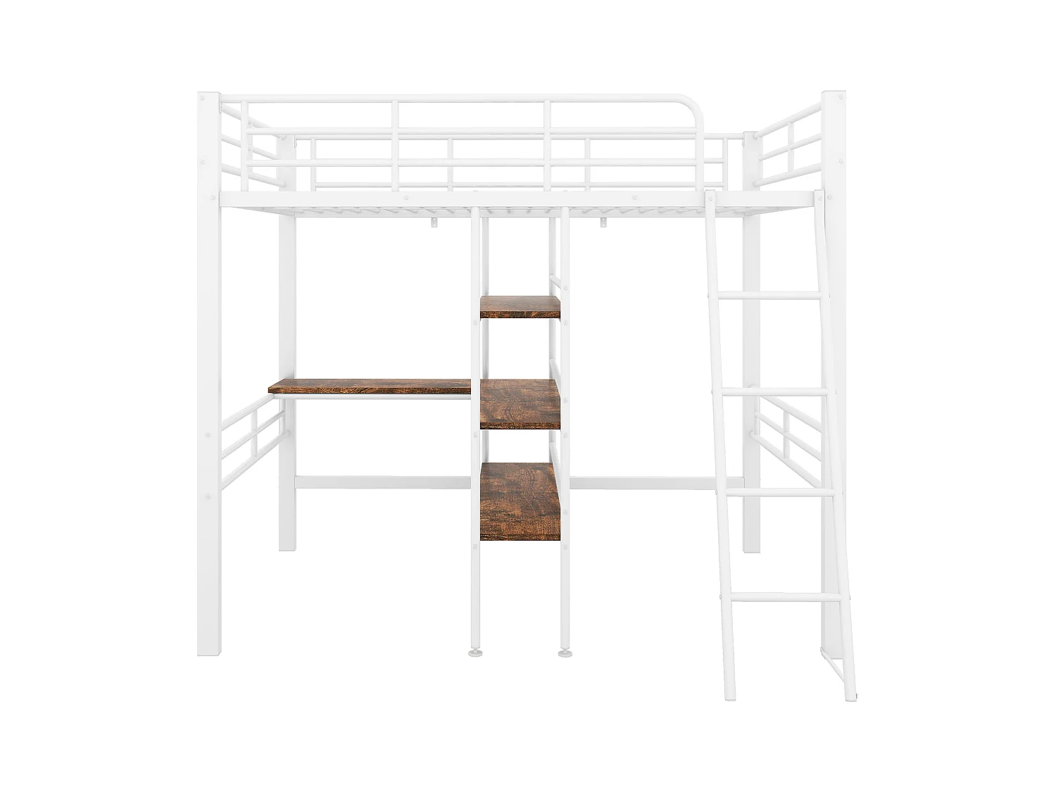 Lit mezzanine enfant 90x200cm avec bureau,Etagère et escalier, Métal, blanc, sans matelas