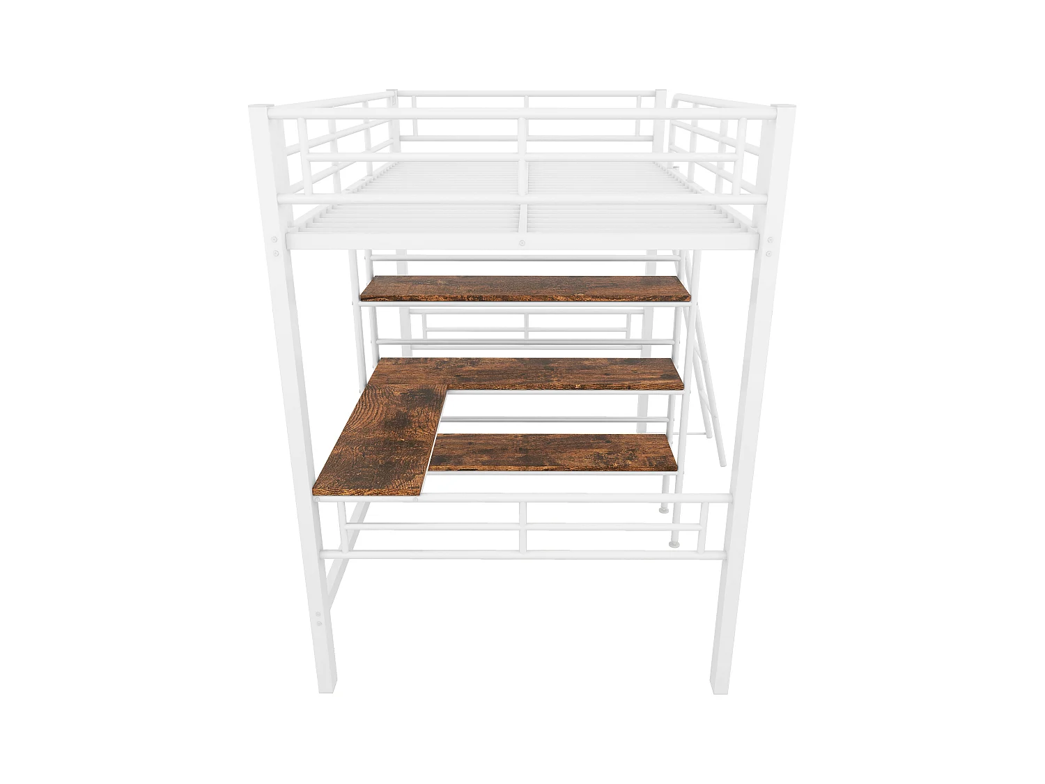Lit mezzanine enfant 90x200cm avec bureau,Etagère et escalier, Métal, blanc, sans matelas