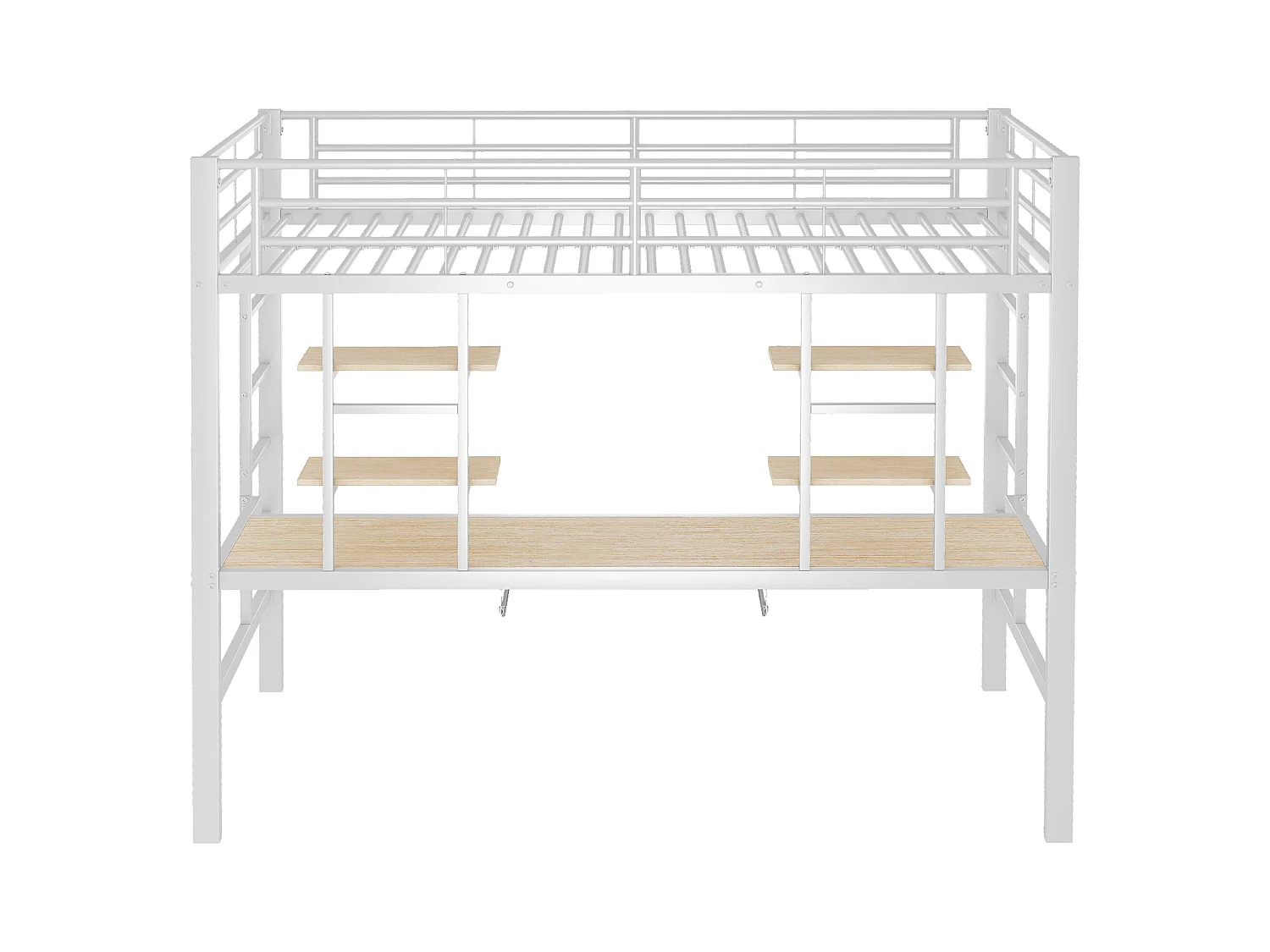 Lit mezzanine enfant 90x200cm avec bureau et escalier, Métal+MDF, blanc, sans matelas