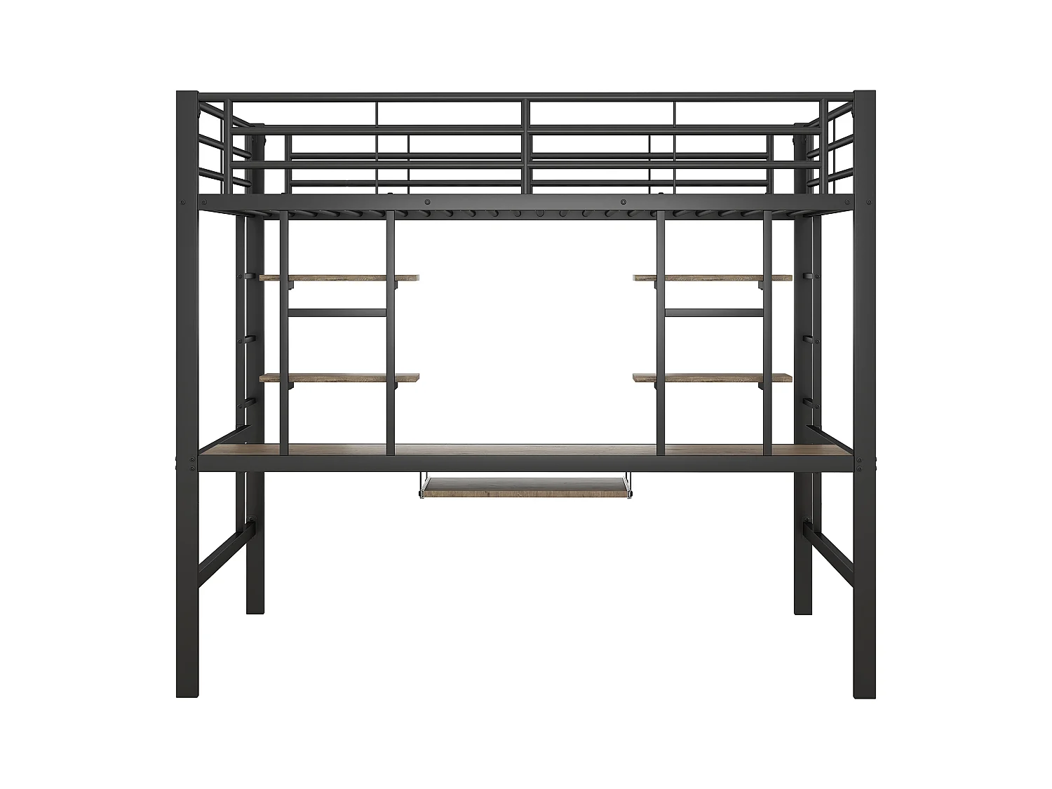 Lit mezzanine enfant 140x200cm avec bureau et escalier, Métal+MDF, noir, sans matelas