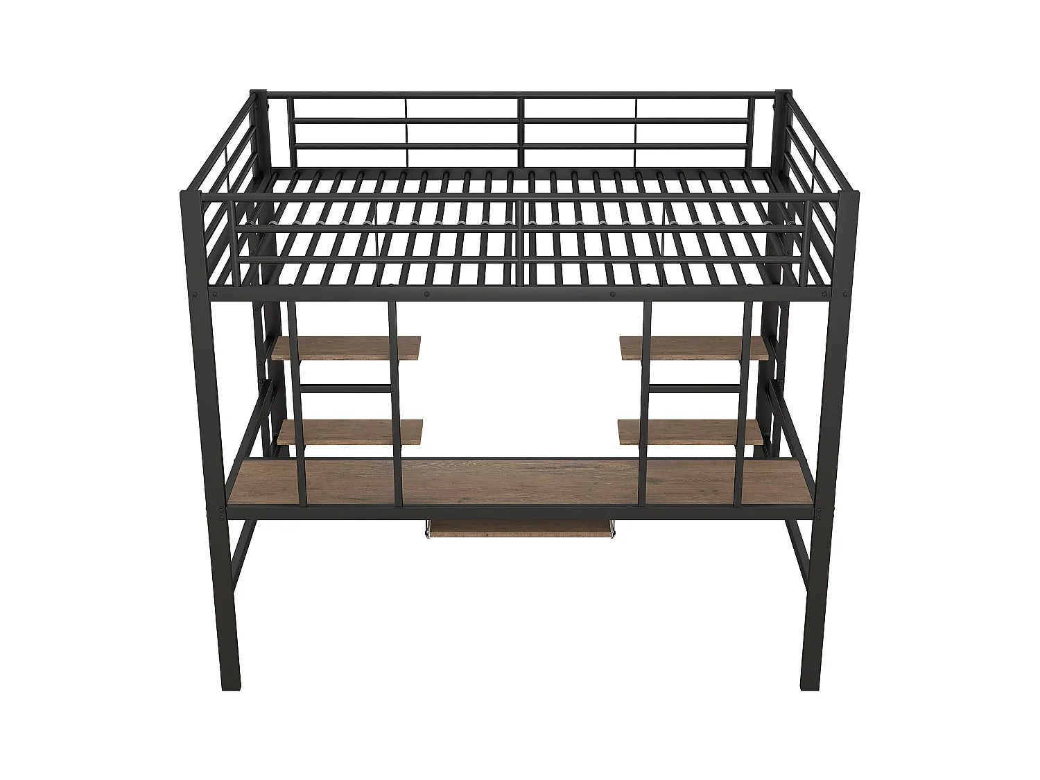 Lit mezzanine enfant 140x200cm avec bureau et escalier, Métal+MDF, noir, sans matelas