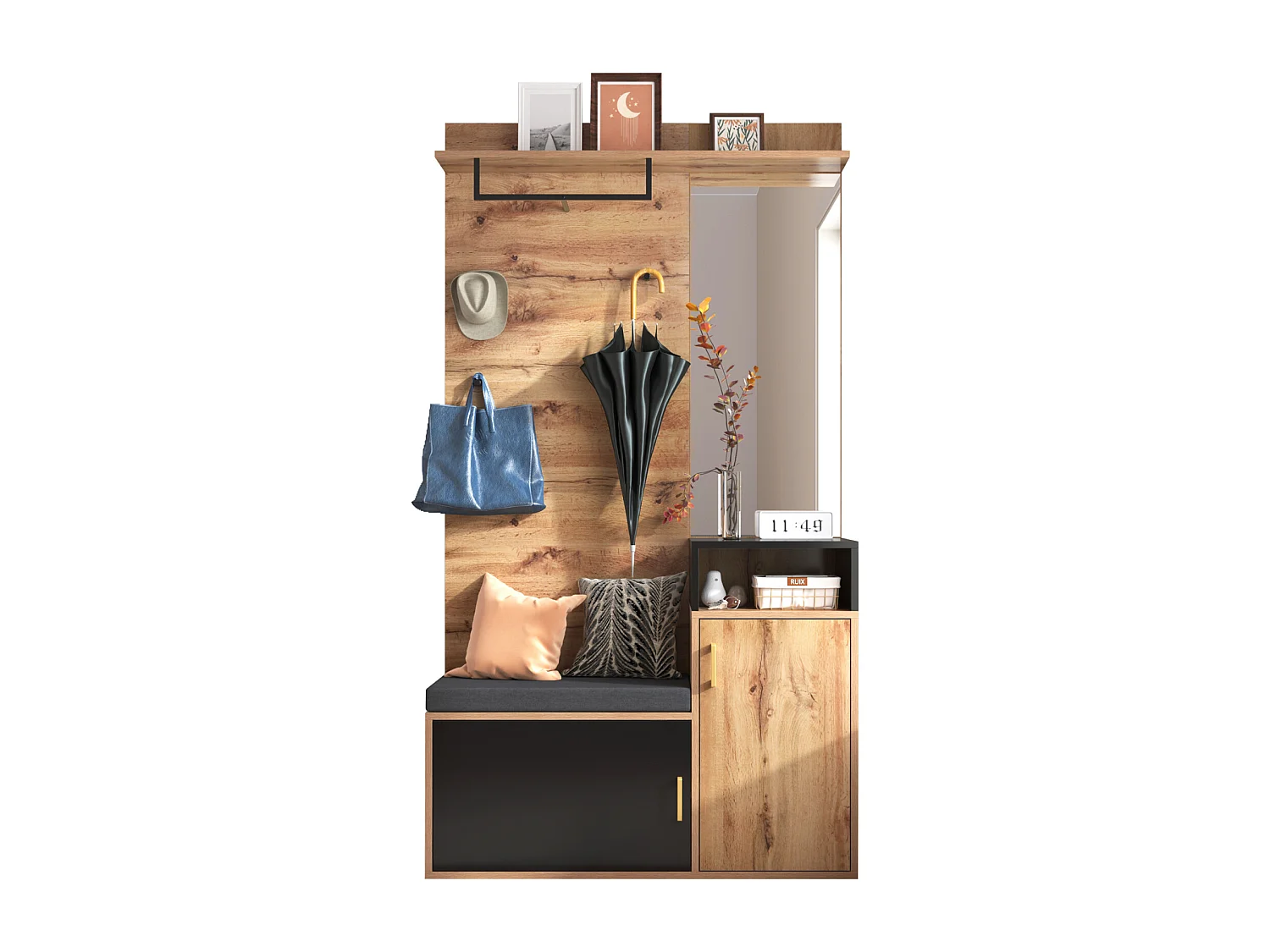 Garde-robe-Set,mit 4 Kleiderhaken, Spiegel, armoire à chaussures, garde-robe murale, dépôt supérieur, Flurgarderobe Sitzbank.