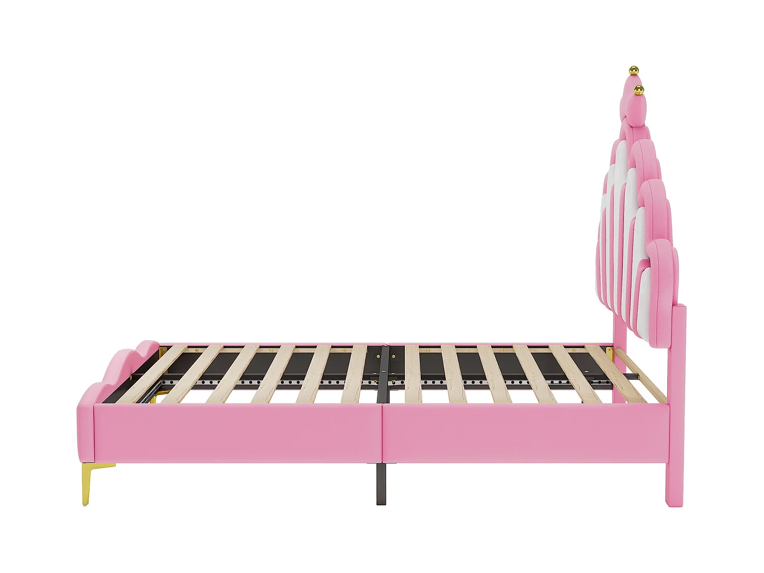 Lit enfant 140x200cm avec LED et tête de lit en forme de couronne, lit princesse en PU rose, sans matelas