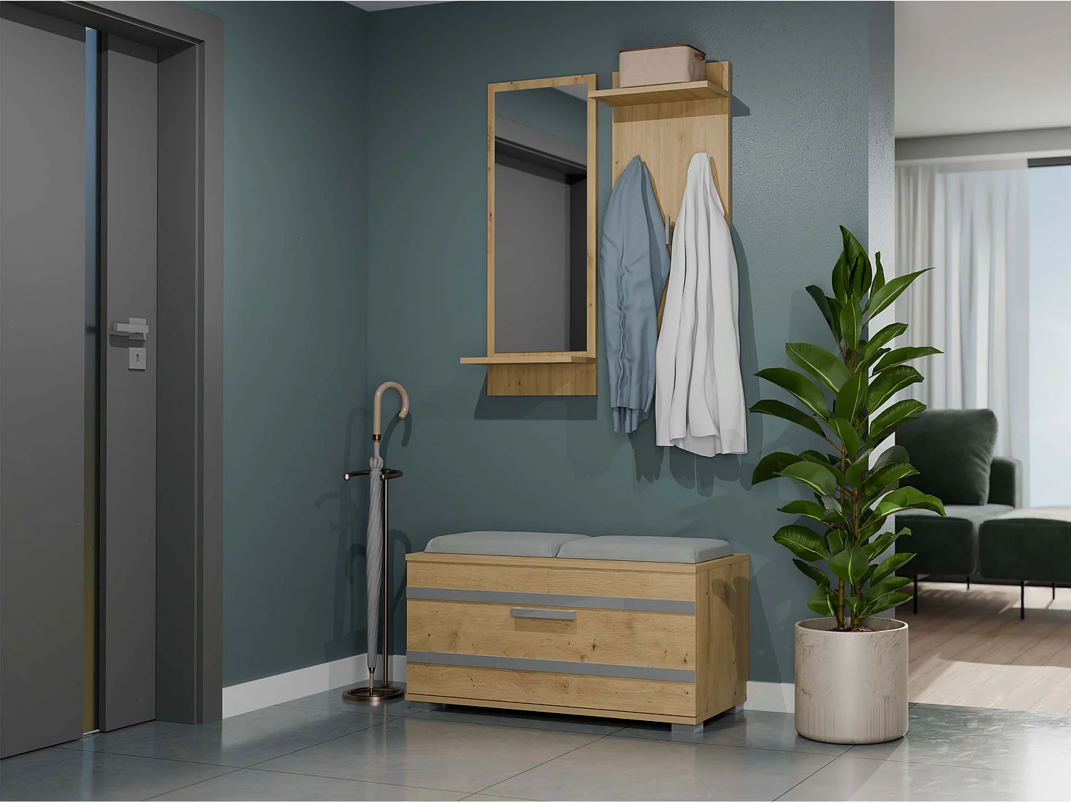 Szafka Opal | Dąb Artisan | 85x35x45 cm | Szafka na buty z siedziskiem