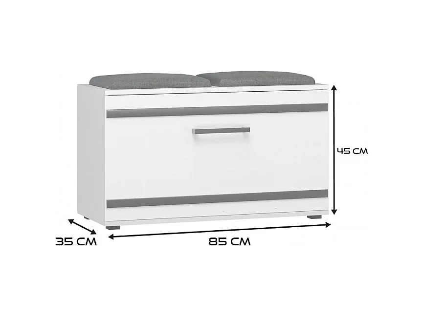 Szafka Opal | Biała | 85x35x45 cm | Szafka na buty z siedziskiem
