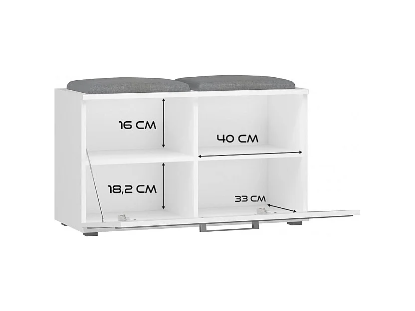Szafka Opal | Biała | 85x35x45 cm | Szafka na buty z siedziskiem