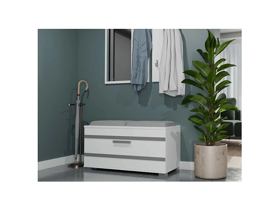 Szafka Opal | Biała | 85x35x45 cm | Szafka na buty z siedziskiem