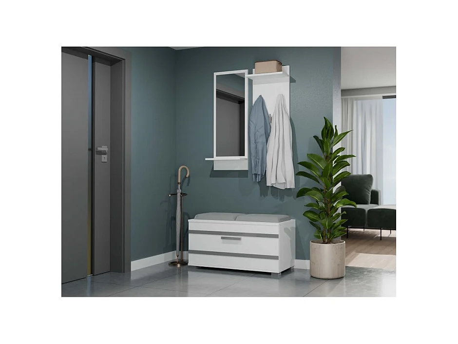 Szafka Opal | Biała | 85x35x45 cm | Szafka na buty z siedziskiem