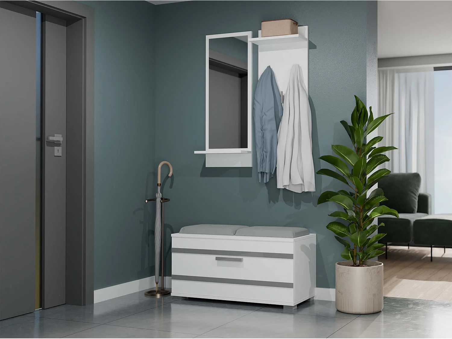 Szafka Opal | Biała | 85x35x45 cm | Szafka na buty z siedziskiem