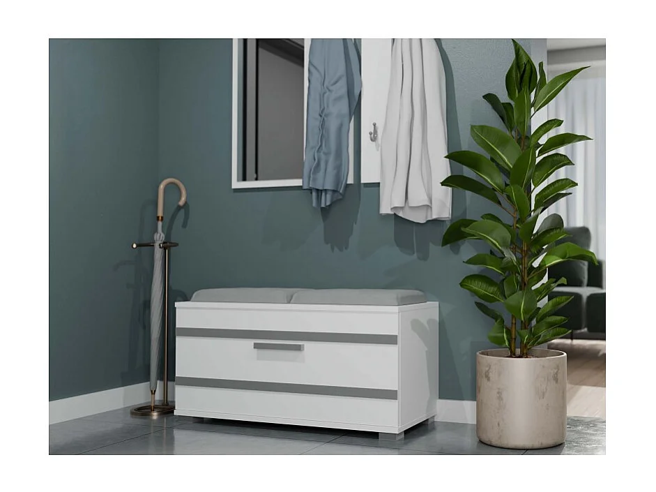 Szafka Opal | Biała | 85x35x45 cm | Szafka na buty z siedziskiem