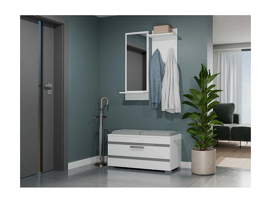 Szafka Opal | Biała | 85x35x45 cm | Szafka na buty z siedziskiem