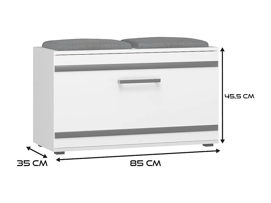 Szafka Opal | Biała | 85x35x45 cm | Szafka na buty z siedziskiem