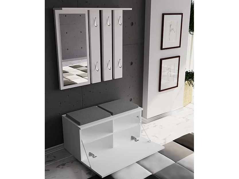 Szafka Opal | Biała | 85x35x45 cm | Szafka na buty z siedziskiem