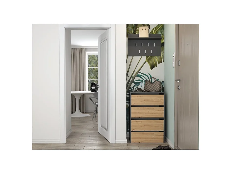 Szafka na obuwie MODO X2 | Antracyt/Artisan | 60x36x88 cm|  Szafka na obuwie 4-poziomowa