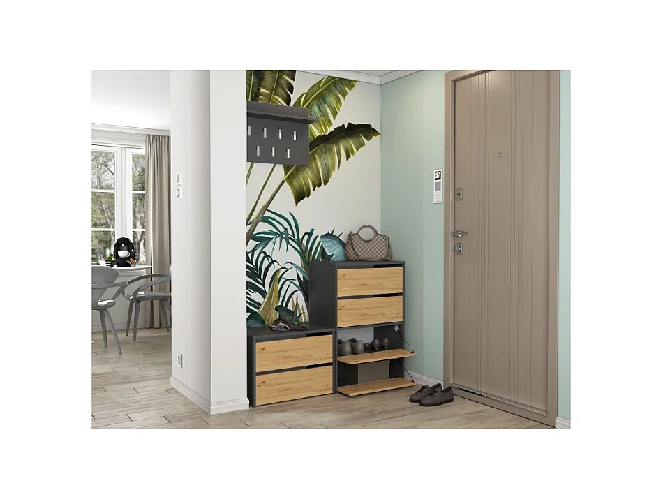 Szafka na obuwie MODO X2 | Antracyt/Artisan | 60x36x88 cm|  Szafka na obuwie 4-poziomowa