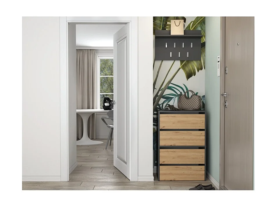 Szafka na obuwie MODO X2 | Antracyt/Artisan | 60x36x88 cm|  Szafka na obuwie 4-poziomowa