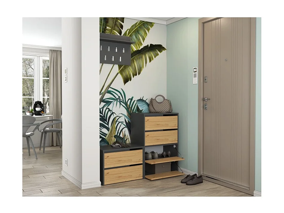 Szafka na obuwie MODO X2 | Antracyt/Artisan | 60x36x88 cm|  Szafka na obuwie 4-poziomowa