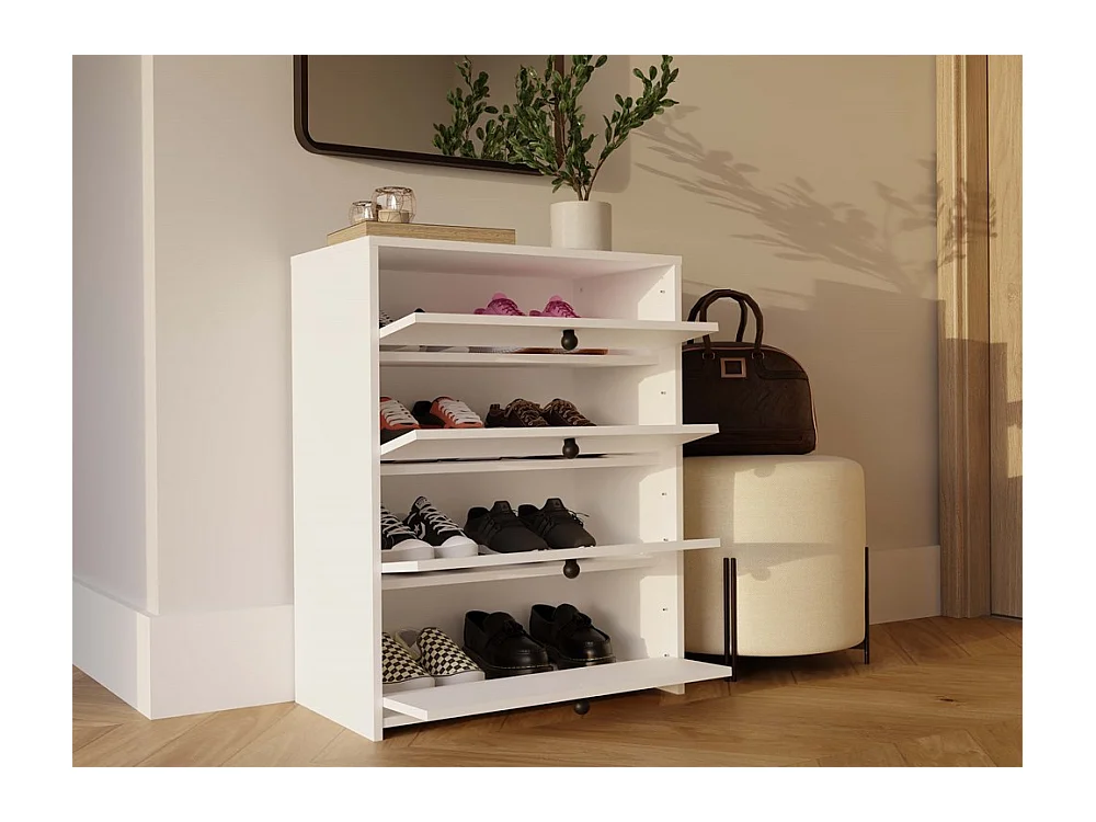 LOKA – Schuhschrank mit 4 Klappen – modernes Design – weiß